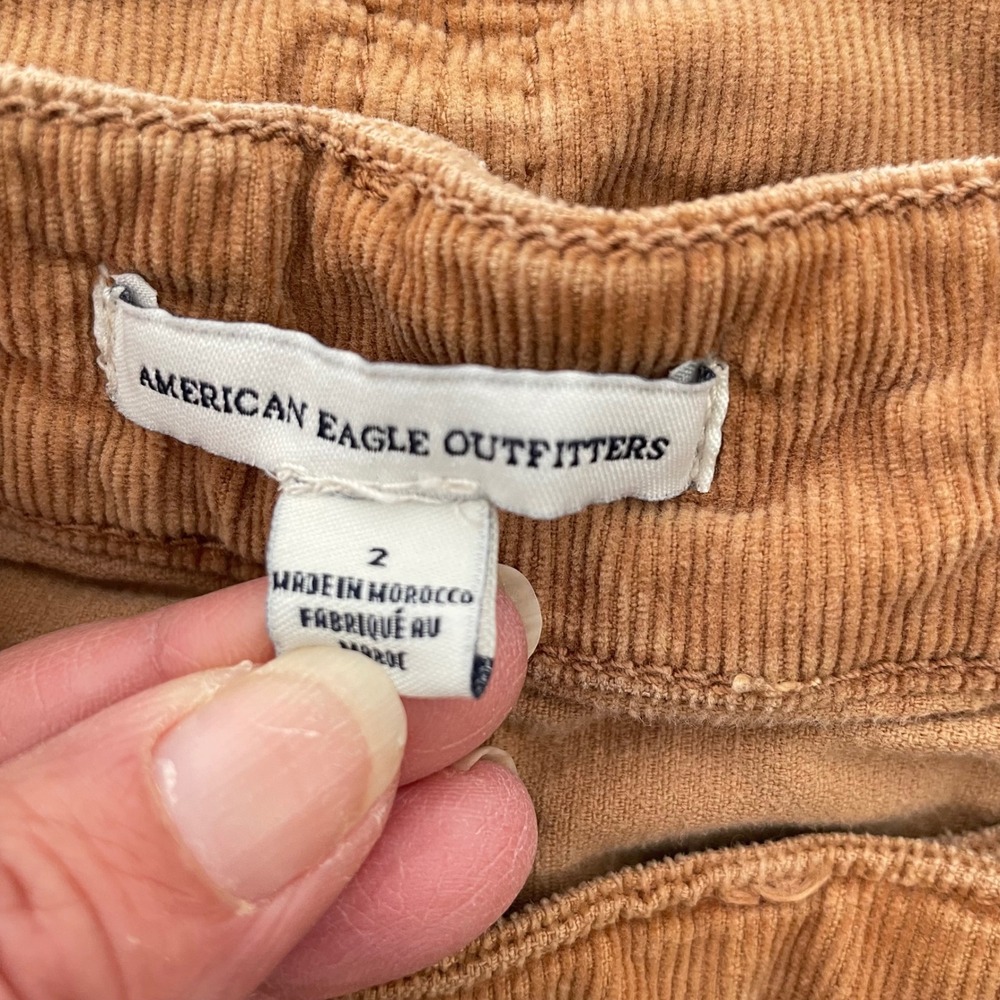 American Eagle Y2K Corduroy Micro Mini Skirt‎ Size 2 Tan Retro High Waisted - Picture 5 of 8